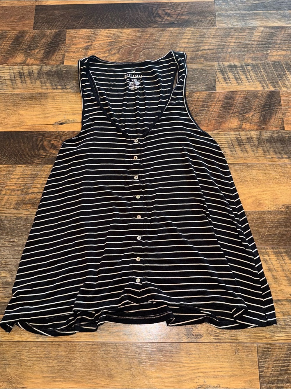American Eagle Outfitters Black & White Striped Button Tank